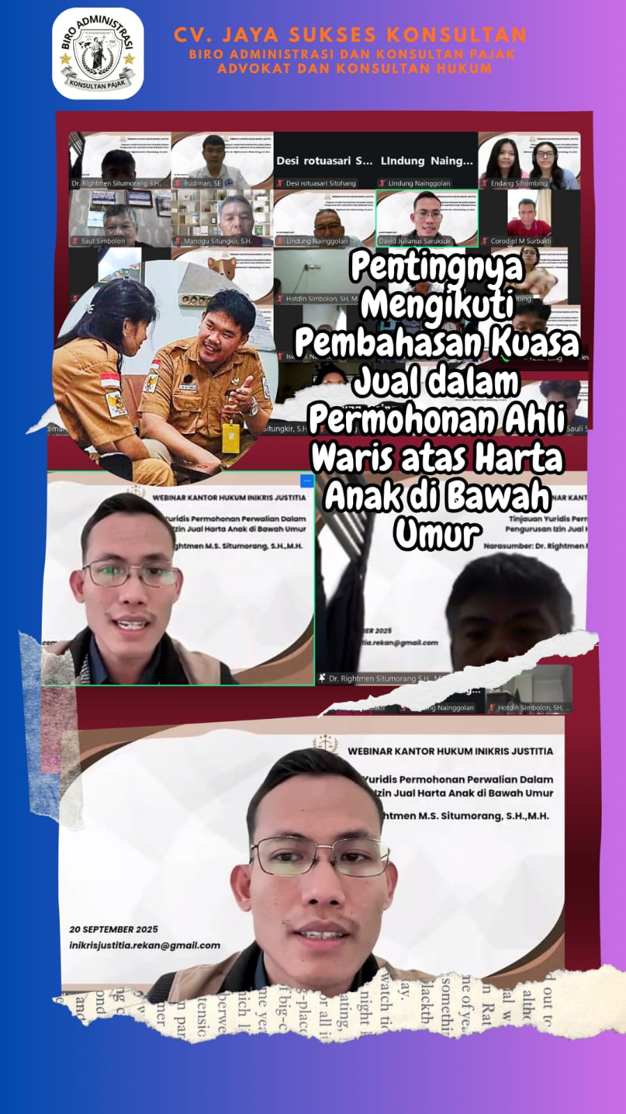 Pentingnya Mengikuti Pembahasan Kuasa Jual dalam Permohonan Ahli Waris atas Harta Anak di Bawah Umur  bersama Hakim Pengadilan Negeri Semarang Dr. Rightman MS. Situmorang